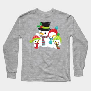 Christmas Snowman, Carrot Nose, Snowman Family Long Sleeve T-Shirt